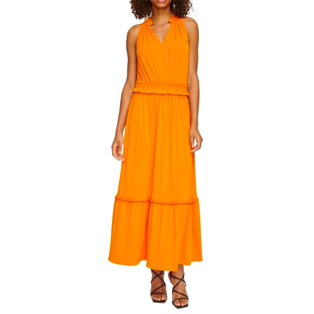 Karl Lagerfeld Paris Orange Sleeveless Tiered Maxi Dress Women’s XL NWT - Picture 3 of 6
